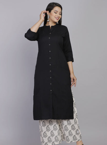 Monochrome Magic: Black Kurti with White Printed Pants