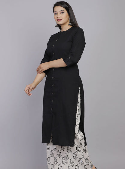 Monochrome Magic: Black Kurti with White Printed Pants