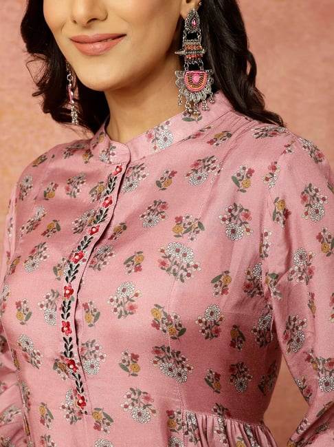 ROSE ETHNIC PRINTED GATHERED KURTA WITH PALAZZO CO-ORD SET