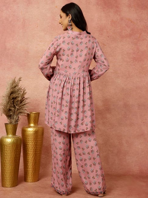 ROSE ETHNIC PRINTED GATHERED KURTA WITH PALAZZO CO-ORD SET