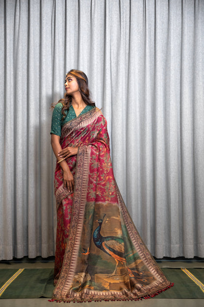 Pink Kasturi Kalamkari Saree