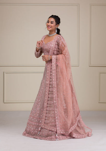 Pink Stonework Net Readymade Lehenga