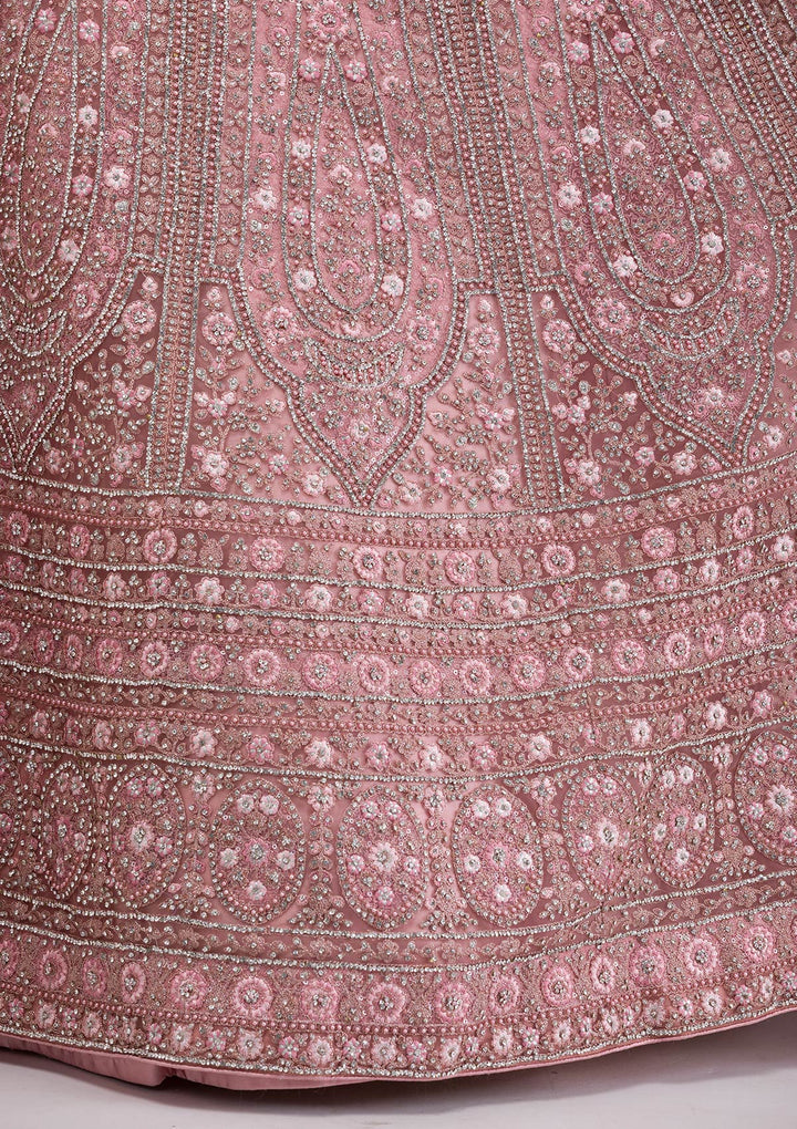 Pink Stonework Net Readymade Lehenga