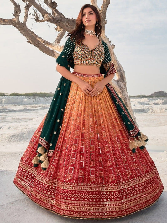 Alluring Orange Sequins Georgette Traditional Lehenga Choli