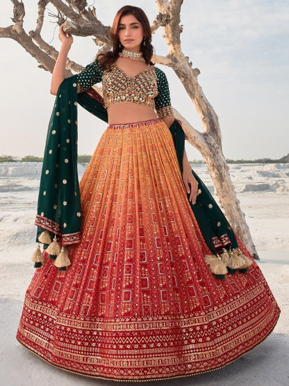 Alluring Orange Sequins Georgette Traditional Lehenga Choli