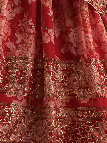 Bloom with Elegance: Red Lehenga Choli with a Flourishing Floral Design