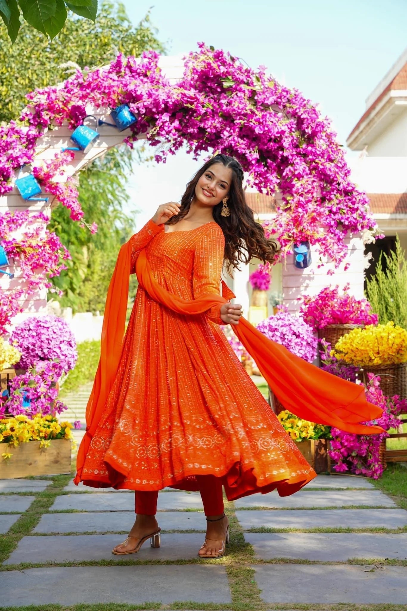 Festival Special Orange Color Heavy Georgette Suit Set 2024