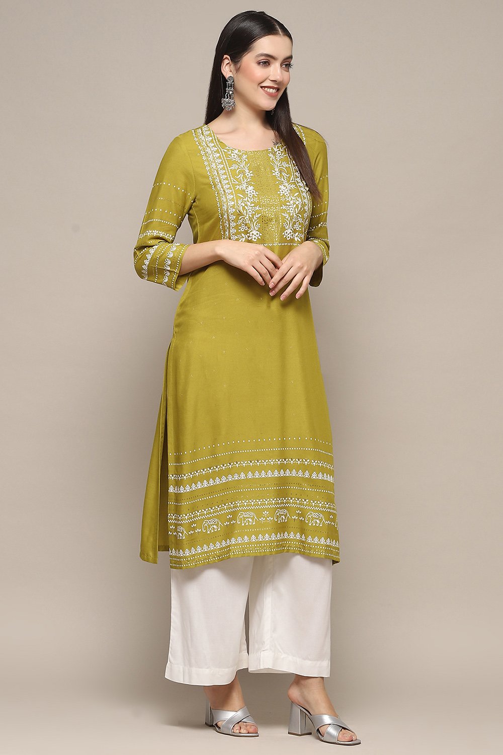 Mehendi Majesty: Kurti and White Palazzo Duo